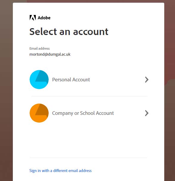 Creative Cloud Select an account